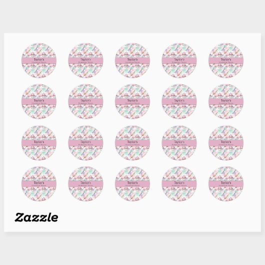 Custom Pastel Cupcake Topper Name Sticker Sheet (Vel)