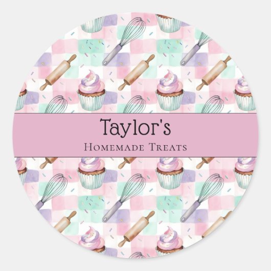 Custom Pastel Cupcake Topper Name Sticker Sheet (Voorkant)