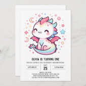 Custom Pastel Dragon 1e verjaardag Kaart (Voorkant / Achterkant)