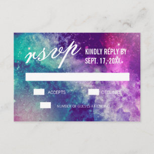 Custom Pastel Galaxy Bruiloft RSVP Kaarten Kaartje