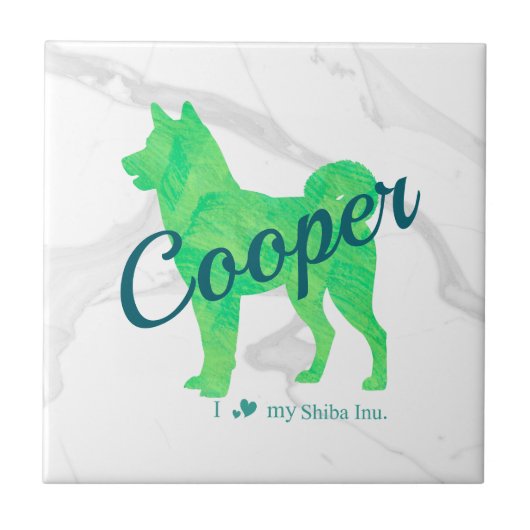 Custom Pastel Green Shiba Inu Silhouette Tile Tegeltje (Voorkant)