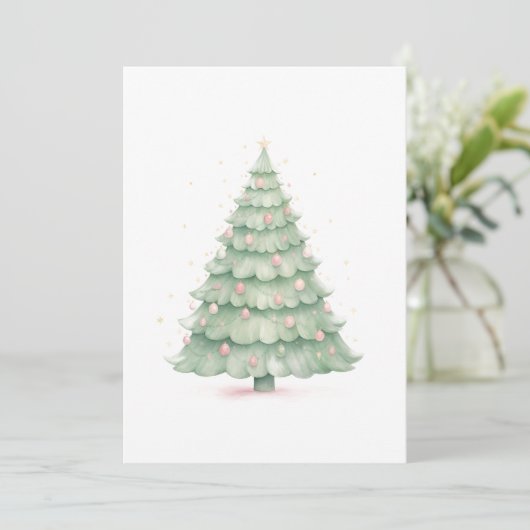 Custom Pastel Holiday Tree Christmas Note Kaart (Staand voorkant)