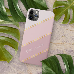 Custom Pastel Mauve Roos Blush Roze Art Stripes Case-Mate iPhone Case