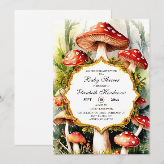 Custom Pastel Mushroom Baby shower Kaart (Voorkant / Achterkant)