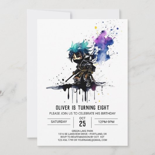 Custom Pastel Ninja Boy Digitale Verjaardag Kaart (Voorkant)
