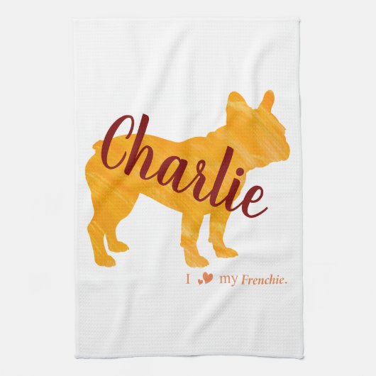 Custom Pastel Orange French Bulldog - Frenchie Theedoek (Verticaal)