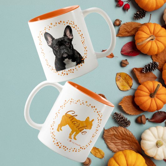 Custom pastel orange french bulldog mug Photo Tweekleurige Koffiemok