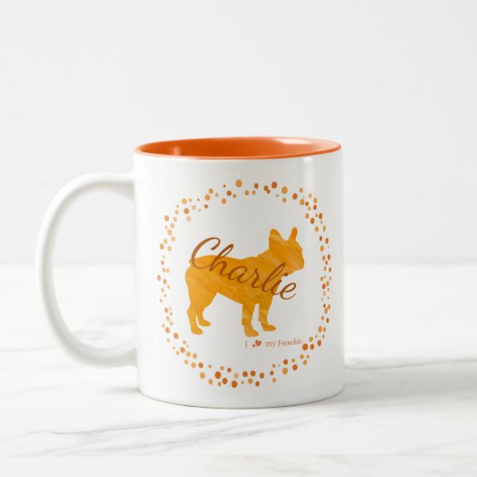 Custom pastel orange french bulldog mug Photo Tweekleurige Koffiemok (Links)