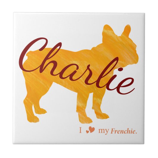 Custom Pastel Orange French Bulldog Tile- Frenchie Tegeltje (Voorkant)