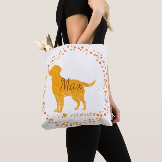 Custom pastel orange Labrador Retriever tote bag (Dichtbij)