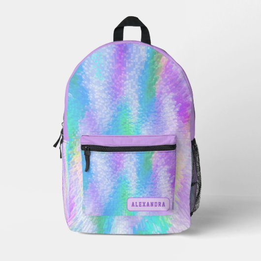 Custom Pastel Paarse Girly Iridescent Holografisch Bedrukte Rugzak (Voorkant)