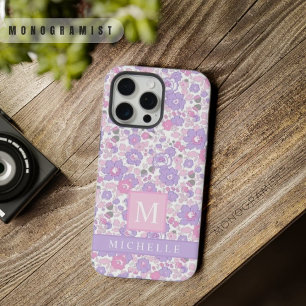 Custom Pastel Paarse Wit Bloemen Roze Bloemen iPhone 15 Pro Max Case