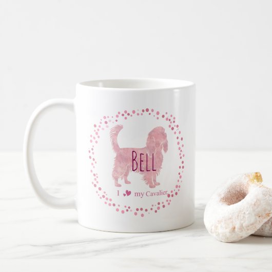 Custom Pastel pastel pink cavalier Silhouette mug  Koffiemok (Met donut)