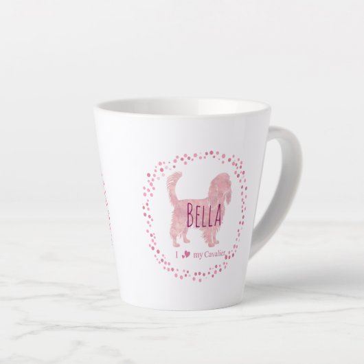 Custom pastel pink cavalier mug Photo Personalized Latte Mok (Rechterhoek)