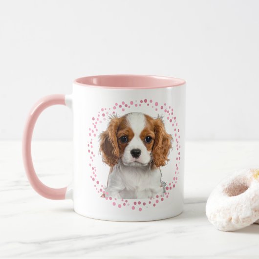 Custom pastel pink cavalier mug Photo Personalized Mok (Met donut)