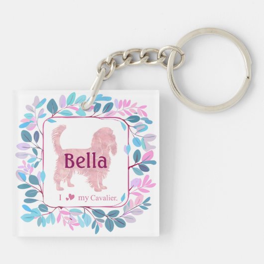 Custom pastel pink cavalier Photo & Name Sleutelhanger (Achterkant)