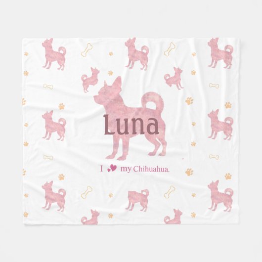 Custom Pastel pink chihuahua Silhouette blanket Fleece Deken (Voorkant (Horizontaal))