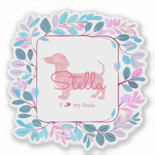 Custom Pastel Pink Dachshund with Botanical Wreath Sticker (Voorkant)