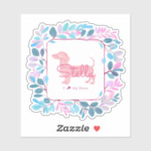 Custom Pastel Pink Dachshund with Botanical Wreath Sticker (Vel)