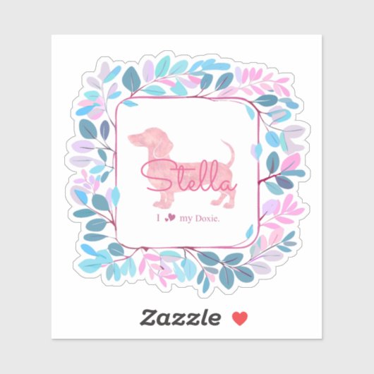 Custom Pastel Pink Dachshund with Botanical Wreath Sticker (Vel)