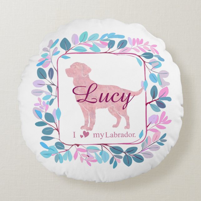 Custom pastel pink Labrador Retriever throw pillow Rond Kussen (Voorkant)