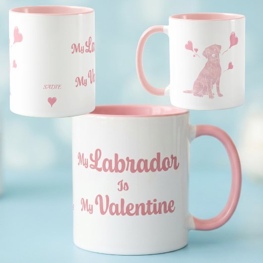 Custom Pastel Pink Labrador Valentine Mug, Name Mok