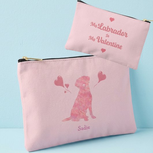 Custom Pastel Pink Labrador Valentine Name Pouch Etui