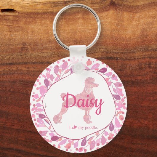 Custom Pastel Pink Poodle Silhouette  Keychain (Voorkant)
