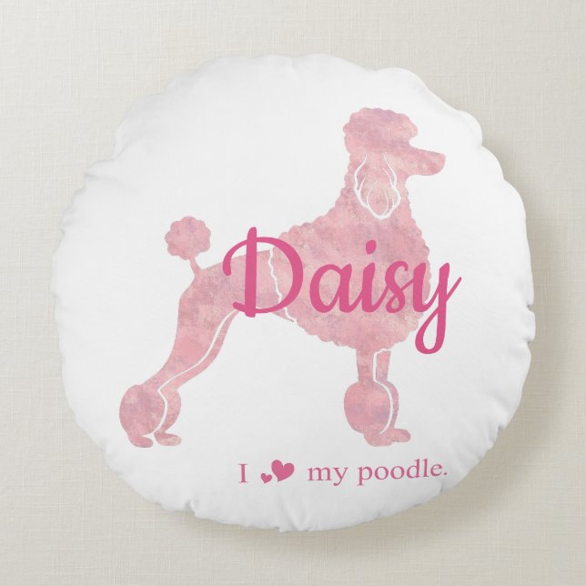 Custom Pastel Pink Poodle Silhouette round cushion Rond Kussen (Voorkant)