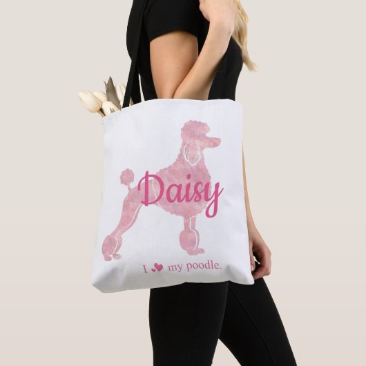 Custom Pastel Pink Poodle Silhouette tote bag (Dichtbij)