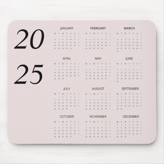 Custom Pastel Roze 2025 Kalender Elegant Muismat (Voorkant)