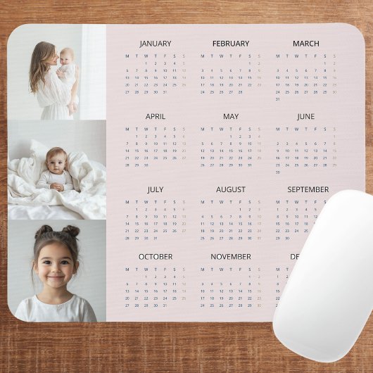 Custom Pastel Roze 2025 Kalender Familie Foto Muismat
