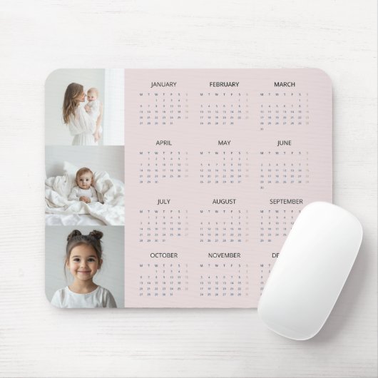Custom Pastel Roze 2025 Kalender Familie Foto Muismat (Met muis)