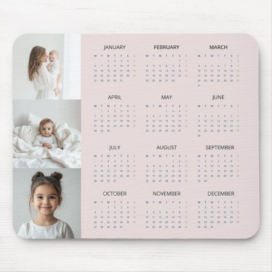Custom Pastel Roze 2025 Kalender Familie Foto Muismat (Voorkant)