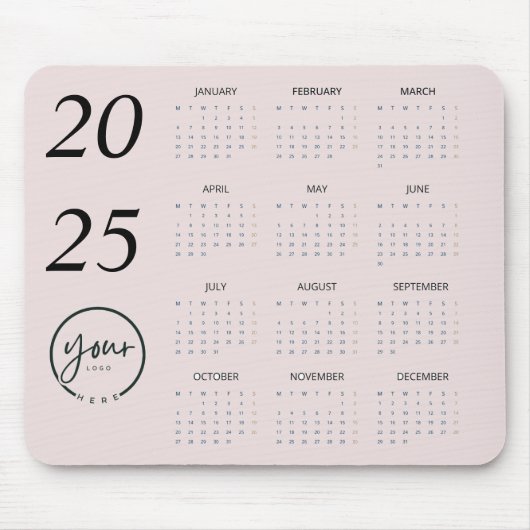 Custom Pastel Roze 2025 Kalender met Uw Logo Muismat (Voorkant)