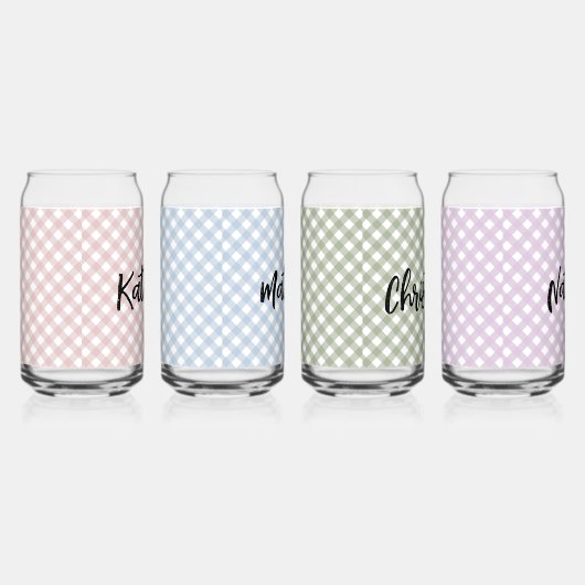 Custom Pastel Roze Blauw Groen Paarse Plaid Patroo Blikvorm Glas (Rechts)