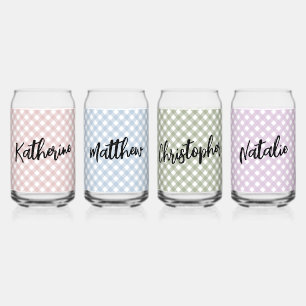 Custom Pastel Roze Blauw Groen Paarse Plaid Patroo Blikvorm Glas