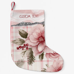Custom Pastel Roze Kerstmis Bloemen Plaid Kleine Kerstsok