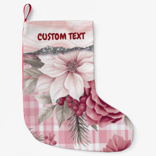 Custom Pastel Roze Kerstmis Bloemen Plaid Kleine Kerstsok