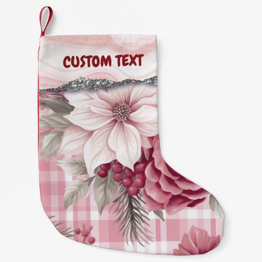 Custom Pastel Roze Kerstmis Bloemen Plaid Kleine Kerstsok (Voorkant)