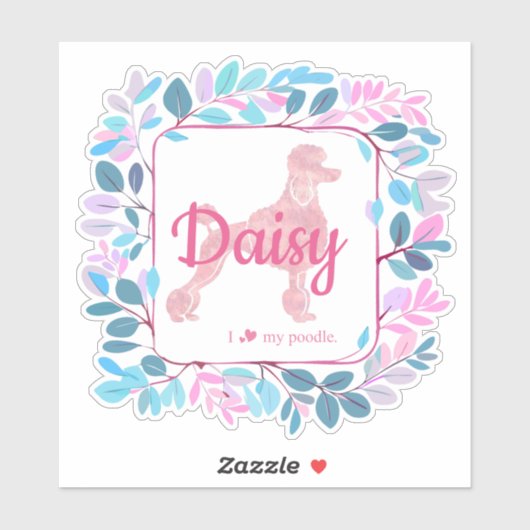 Custom Pastel Roze Poedel Silhouette Sticker (Vel)