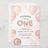 Custom Pastel Roze Witte Ballonnen Glitter Monogra Kaart (Voorkant / Achterkant)