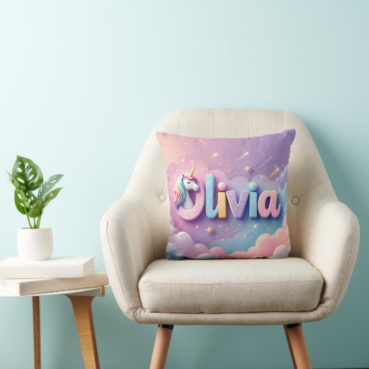 Custom Pastel Unicorn Name Pillow Kussen (Stoel)