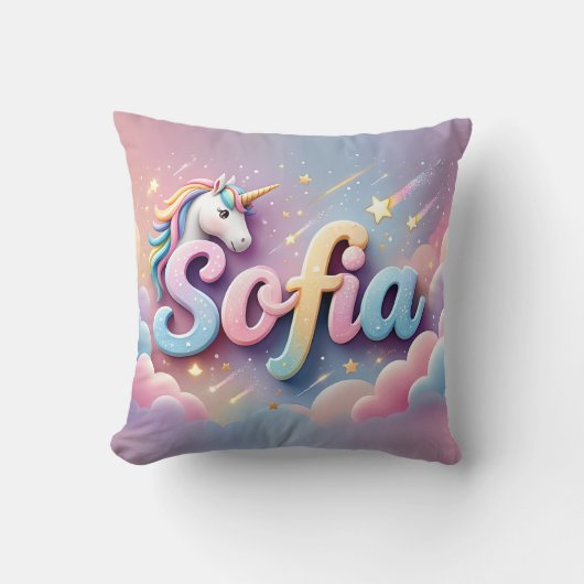 Custom Pastel Unicorn Name Pillow Kussen (Voorkant)