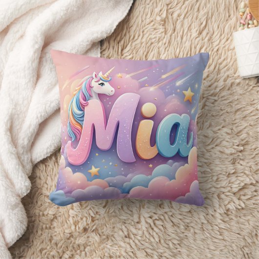 Custom Pastel Unicorn Name Pillow Kussen (Deken)