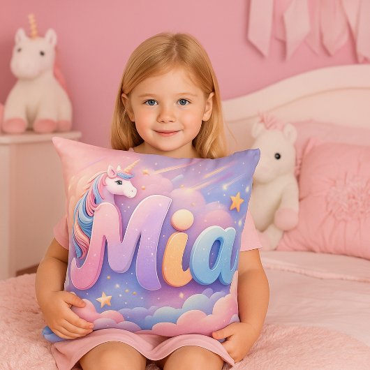 Custom Pastel Unicorn Name Pillow Kussen