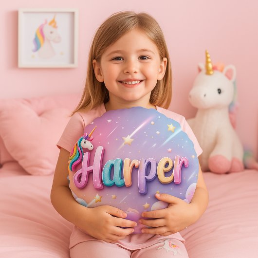 Custom Pastel Unicorn Name Pillow Rond Kussen