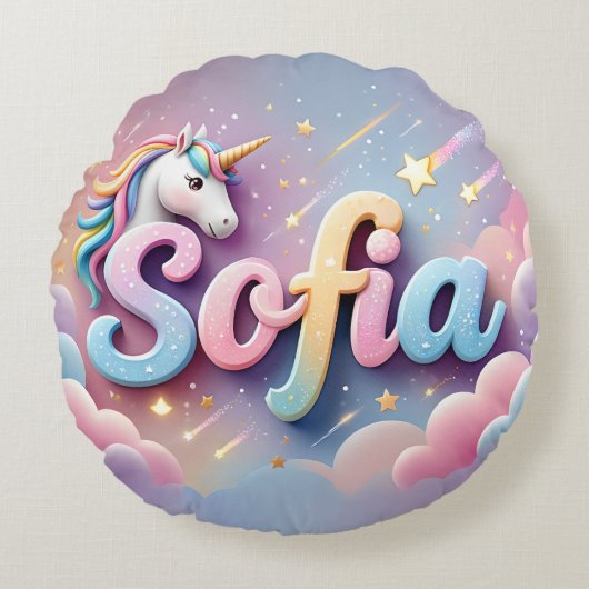 Custom Pastel Unicorn Sofia Pillow Rond Kussen (Voorkant)