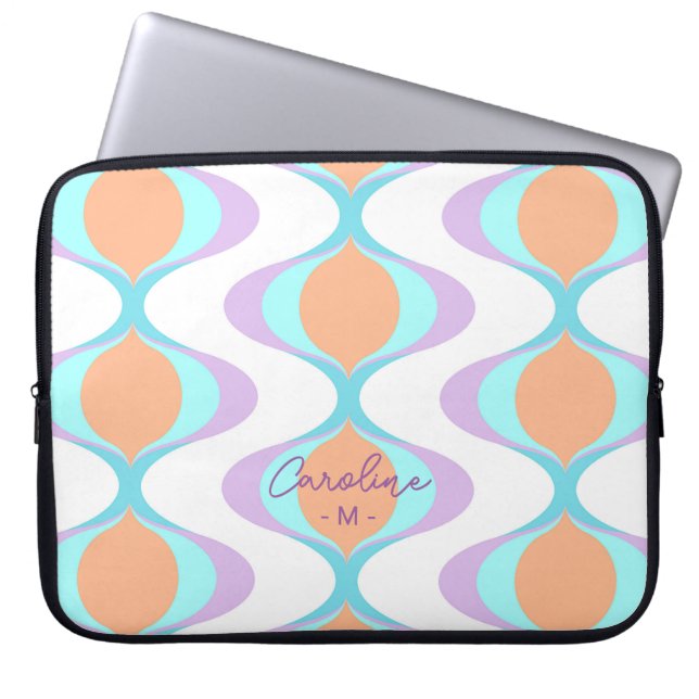 Custom Pastel Violet Sinaasappel Aqua Blue Ogee Wa Laptop Sleeve (Voorkant)