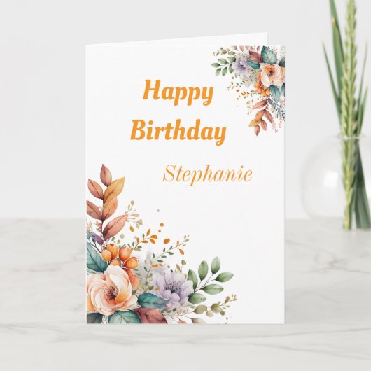 Custom Pastel Waterverf Spring Flowers Verjaardag Kaart (Voorkant)